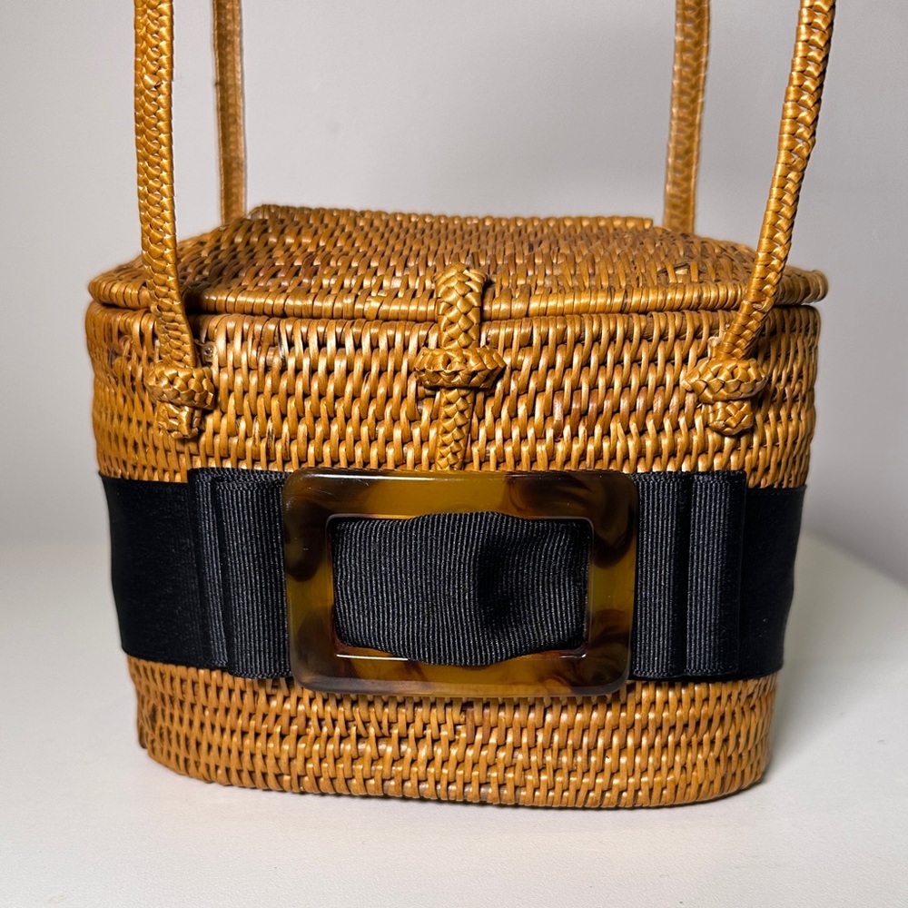Chic Tan Woven Mini Bag with Black Accent - Picture 2 of 15